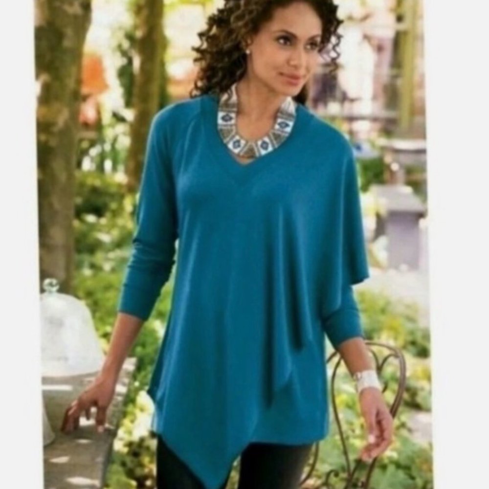 Soft Surroundings Woman's Sz S Blue Madison Cape‎ Tunic Sweater 28583